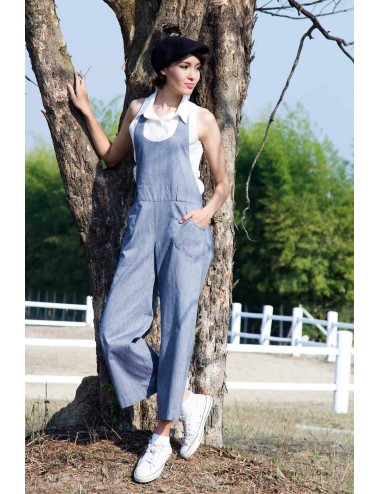 Mie Halter Suspender Blue Chambray Pants