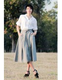 Vena Pleats Cotton Skirt, Grey