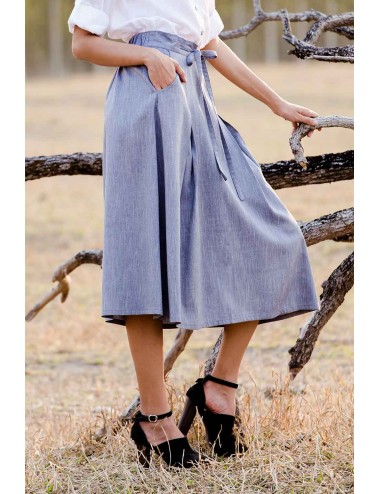 Vena Pleats Cotton Skirt, Blue
