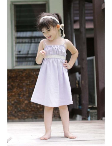 Ella Cotton-Linen Kids Dress, Purple, Lilac