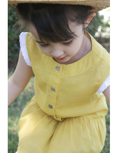 Kids Cotton Dress,Clara, Yellow Bamboo