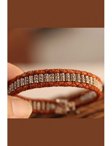 Tan, Silver and Braided Leather Bracelet