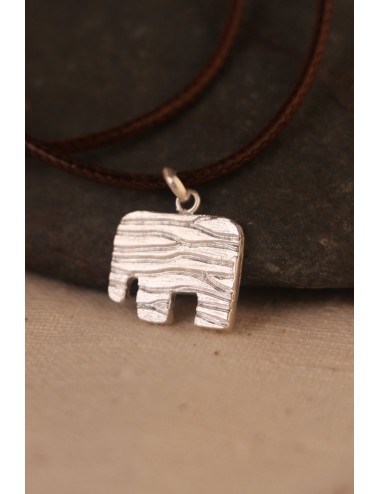 Natural wide Elephant 925 Silver Pendant with synthetic leather necklace