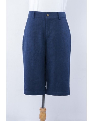 J.C Linen Cropped Shorts, Blue, Indigo