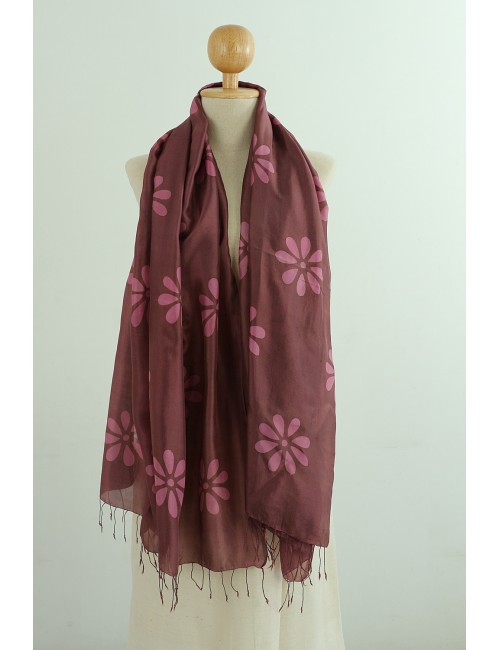 Flora Batik Silk Shawl, Pink