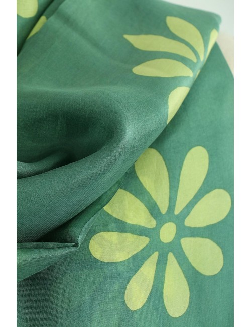 Flora Batik Silk Shawl, Green