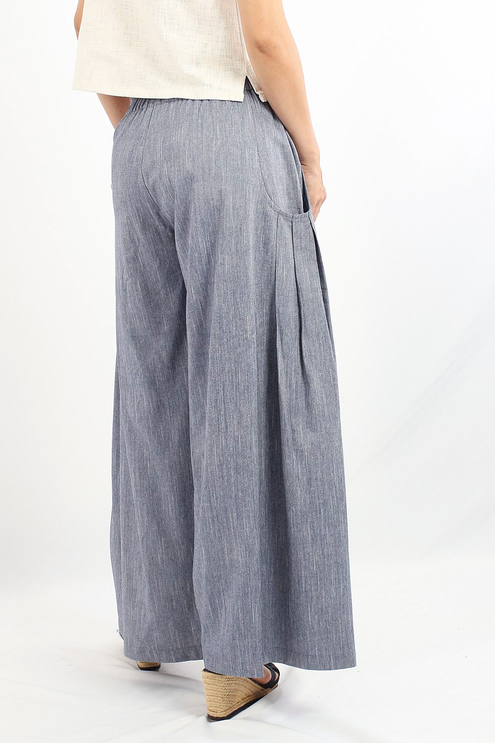 Samuro chambray wide leg pants, Blue, Chambray Pants