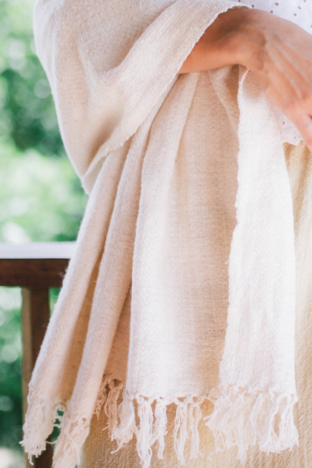 Hand Woven Cotton Shawl, Natural