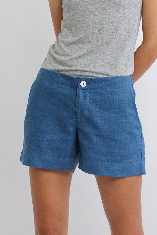 Ray Cotton Ramie Shorts, Blue