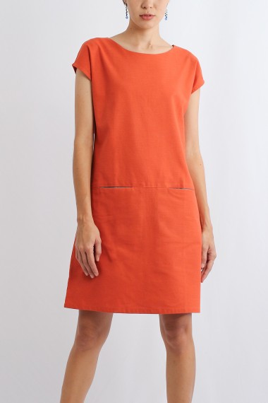 Amanda Cotton Linen Dress, Orange