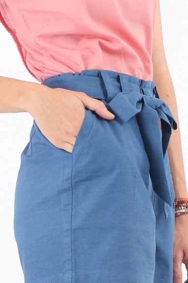 Iye Cotton Linen Shorts - Blue