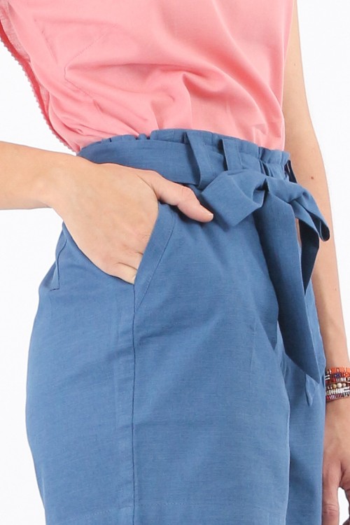 Iye Cotton Linen Shorts, Blue