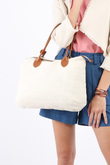 Handmade Cotton Long Handled Bag, Natural Dye, White