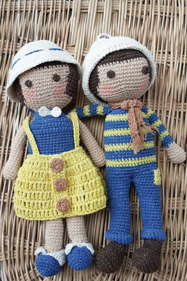 Natural Dyed Cotton Crochet Couple Doll