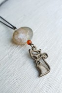 Lucky Cat Necklace, Agate