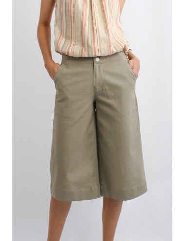 Festive Linen Culotte Pants, Khaki