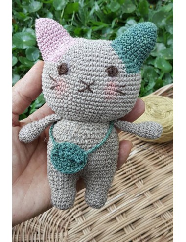 Natural Dyed Cotton Crochet Doll, Kitty Cat, Grey-Pink
