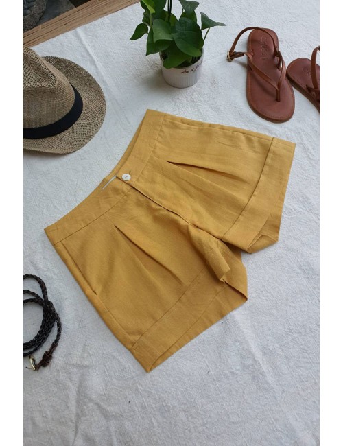 Sony Linen Shorts, Yellow