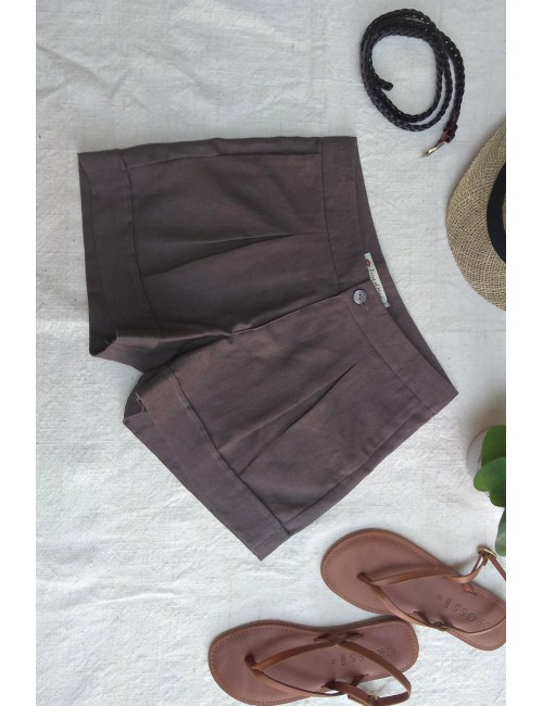 Sony Linen Shorts, Dark Brown