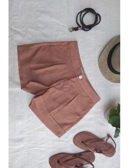 Sony Linen Shorts, Brown