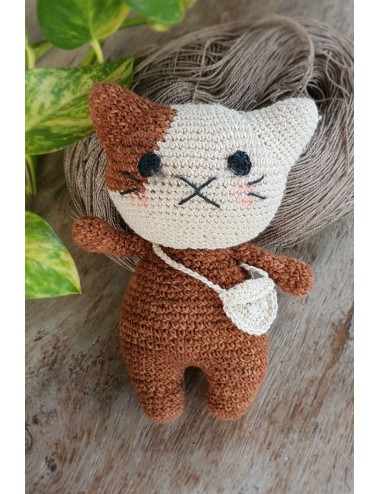 Natural Dyed Cotton Crochet Doll, Kitty Cat, Brown White
