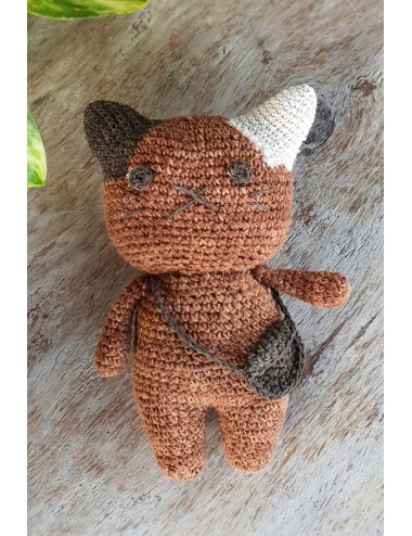 Natural Dyed Cotton Crochet Doll, Kitty Cat, Choco White