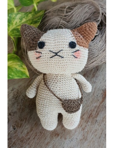 Natural Dyed Cotton Crochet Doll, Kitty Cat, Grey Brown