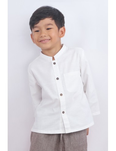 Kids Mandarin Collar Cotton Shirt, Jackie, White