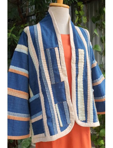 Unisex Cotton Kimono Jacket, Patchwork Jacket, Blue Striped, Indigo, Afina