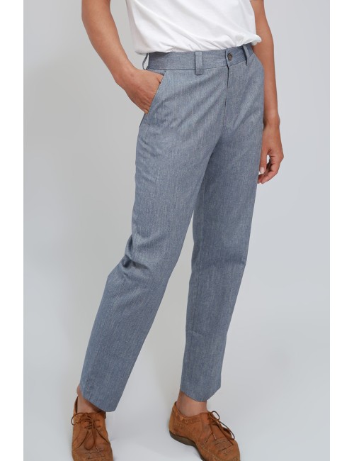 Ron Cotton Linen Pants, Blue