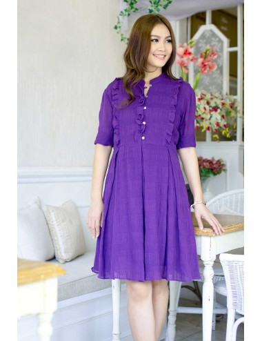 Hyacinth Ruffle Cotton Dress, Purple