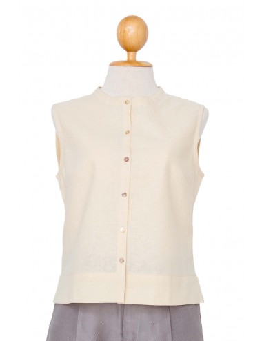 Begins Fronted Button Sleeveless Cotton Linen Blouse, Yellow